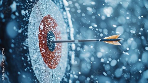 Archery competition outdoor arena sports event winter wonderland close-up precision and focus