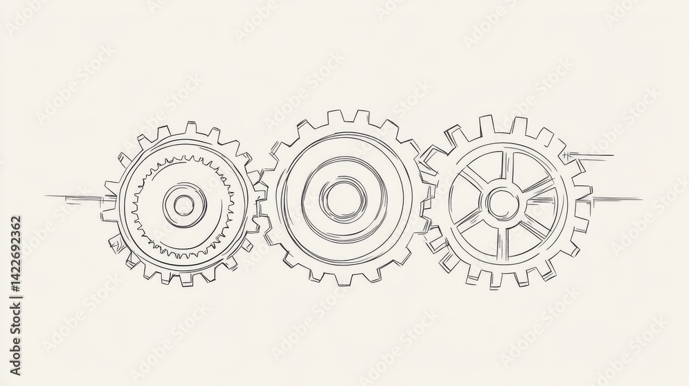 Single line drawing with one gear. One continuous line illustration of gear wheel.