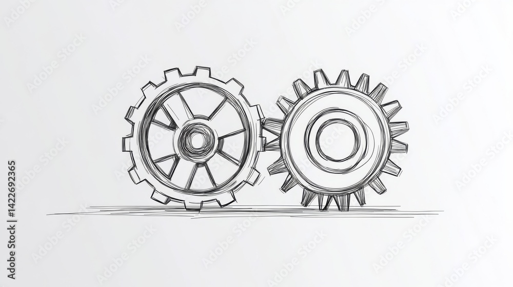 Single line drawing with one gear. One continuous line illustration of gear wheel.