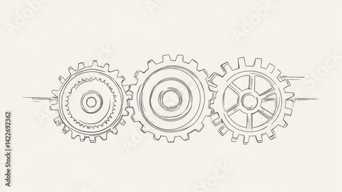 Obraz na płótnie Single line drawing with one gear. One continuous line illustration of gear wheel. w salonie
