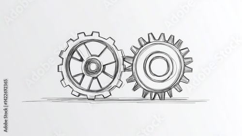 Obraz na płótnie Single line drawing with one gear. One continuous line illustration of gear wheel. w salonie