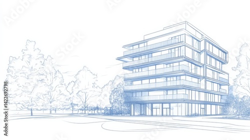 Single continuous line drawing of an apartment building in a modern city, showcasing home architecture and property design. 