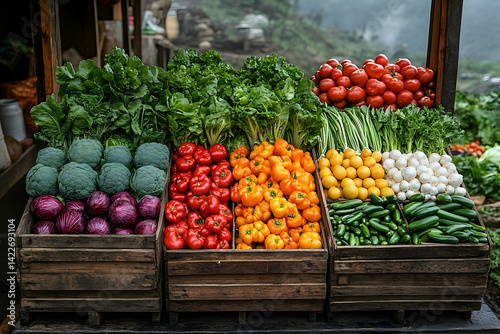Colorful fresh vegetables display for market or grocery store