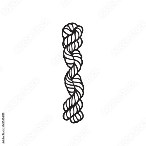 Detailed Black Rope Twisted on Transparent Background, Nautical Knot Element