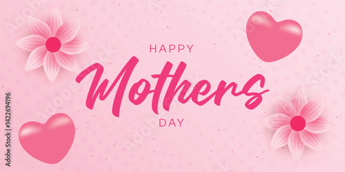 Happy Mother’s Day Greeting Card
With 3D Hearts and Floral Elements
Elegant Pink Background Vector Design

