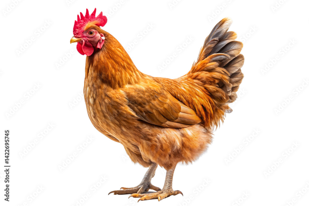 Fototapeta premium Full body of brown chicken hen standing isolated transparent background 