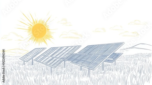 Obraz na płótnie Solar energy in continuous line art drawing style. Solar panels facing the Sun to collect heat w salonie