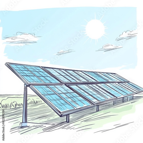 Obraz na płótnie Solar energy in continuous line art drawing style. Solar panels facing the Sun to collect heat w salonie
