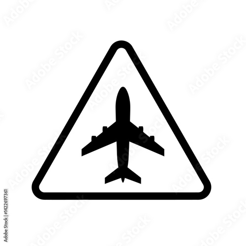 Black airplane icon inside a warning triangle with rounded corners