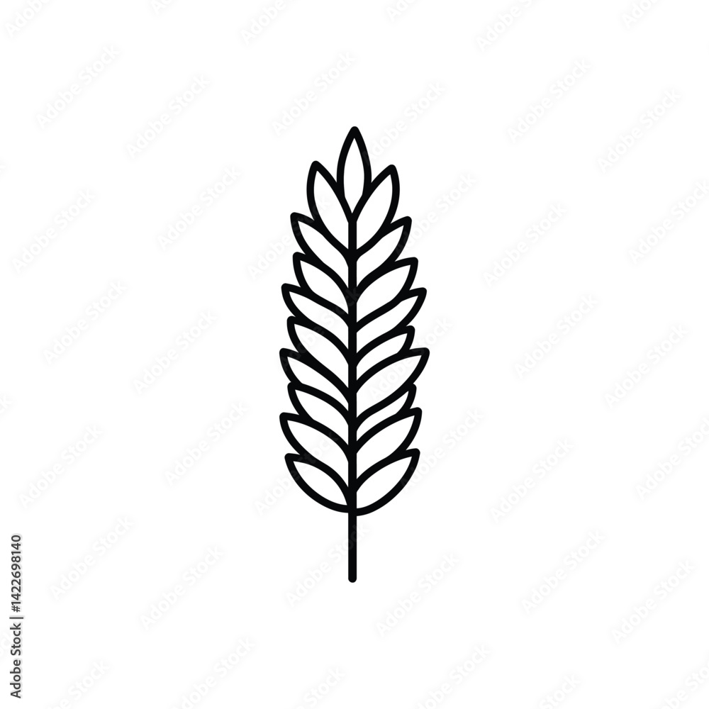 Minimalist Wheat Stalk Icon with Black Outline on a Transparent Background Minimalist Wheat Stalk Icon with Black Outline on a Transparent Background
