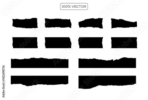 Set of ripped paper, jagged rectangle, torn paper frames vector template illustration