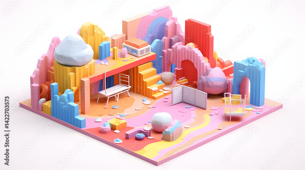 Fototapeta premium Painting canvas damaged colorful isometric 3D