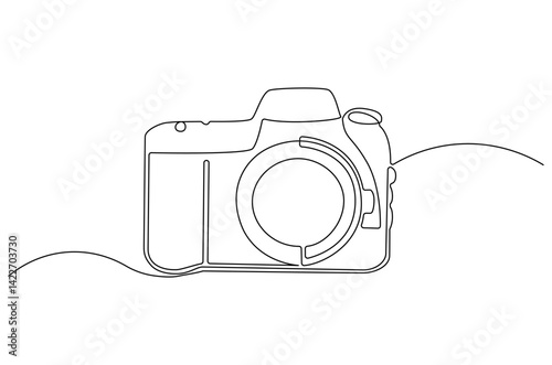 Continuous one line drawing of Digital camera. Single line drawing illustration Professional camera. Photo camera concept vector art. Doodle line illustration.