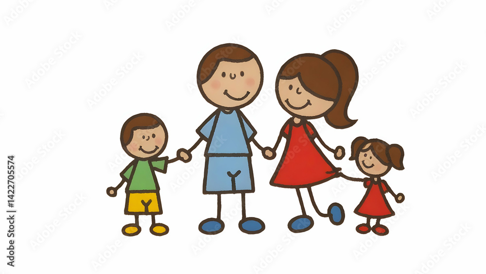 Drawing of Family Holding Hands Smiling Together Drawing of Family Holding Hands Smiling Together