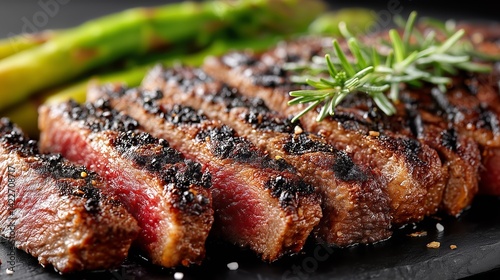 Juicy Grilled New York Strip Steak with Sear Marks and Rosemary Garnish - made with Generative AI