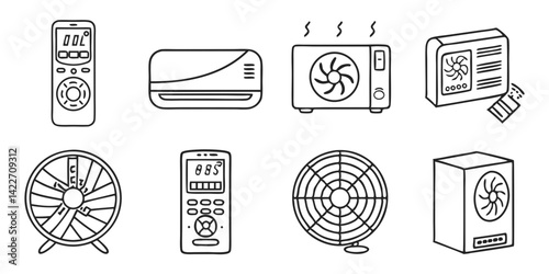 Clean Minimal Line Icons for Air Conditioning and Cooling Systems