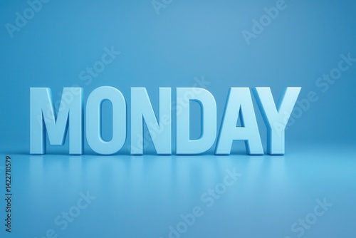 Large blue 3d text spelling monday on blue background
