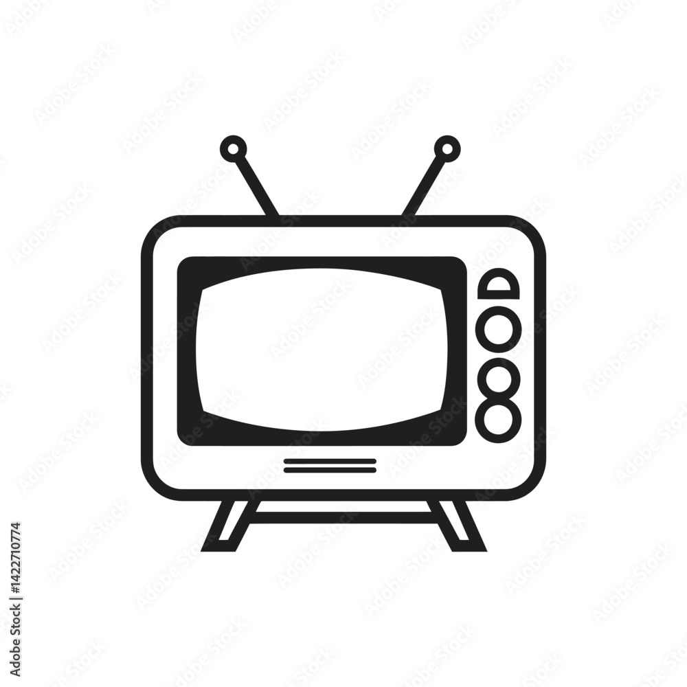 Retro Television Set Icon with Antenna, Round Shape Buttons and Transparent Background Retro Television Set Icon with Antenna, Round Shape Buttons and Transparent Background