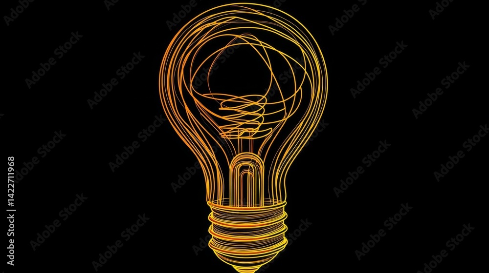 Turned on Lightbulb. Yellow continuous one line drawing of electric light bulb. Concept of idea emergence. Vector illustration