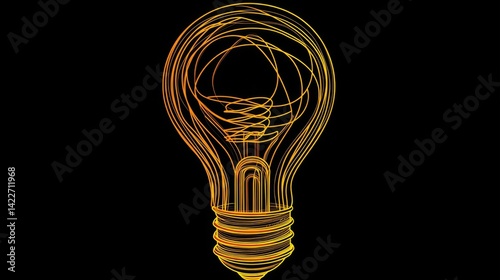 Obraz na płótnie Turned on Lightbulb. Yellow continuous one line drawing of electric light bulb. Concept of idea emergence. Vector illustration w salonie