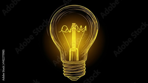 Obraz na płótnie Turned on Lightbulb. Yellow continuous one line drawing of electric light bulb. Concept of idea emergence. Vector illustration w salonie
