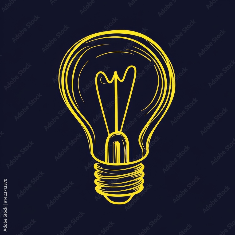 Turned on Lightbulb. Yellow continuous one line drawing of electric light bulb. Concept of idea emergence. Vector illustration