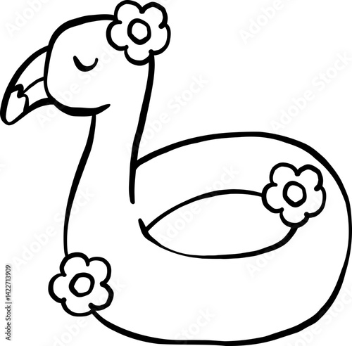 Groovy Summer Cute  Flamingo Float Outline Doodle