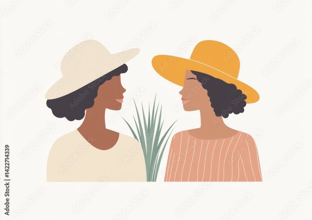 Two simple cartoon windows on a screen displaying avatars of two women talking to one another in a video call