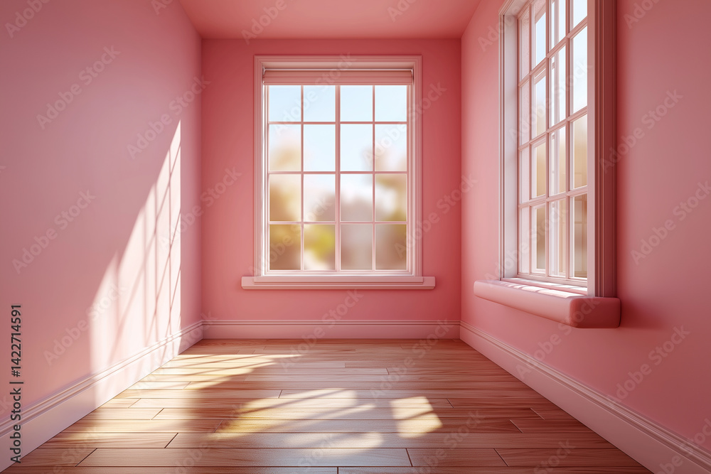 Fototapeta premium Red Wood Wall and Pink Floor Interior
