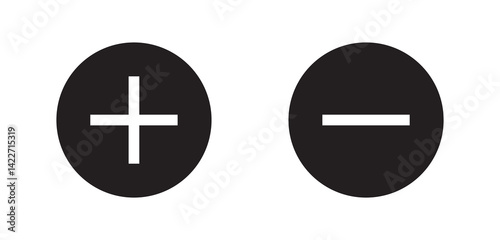 Plus and Minus Icons Simple black and white 