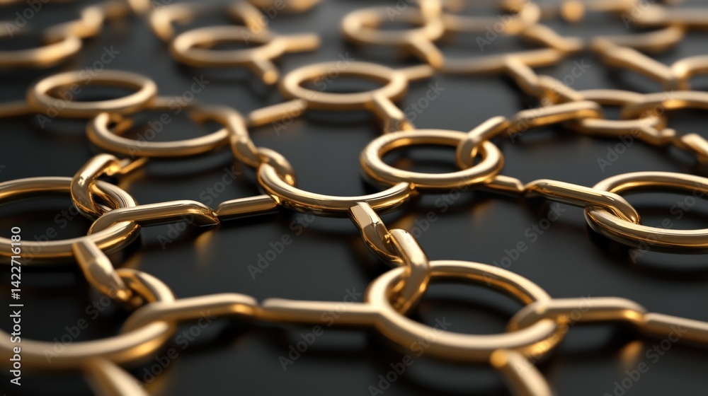 Fototapeta premium Blockchain concept with digital nodes and coins, symbolic tech