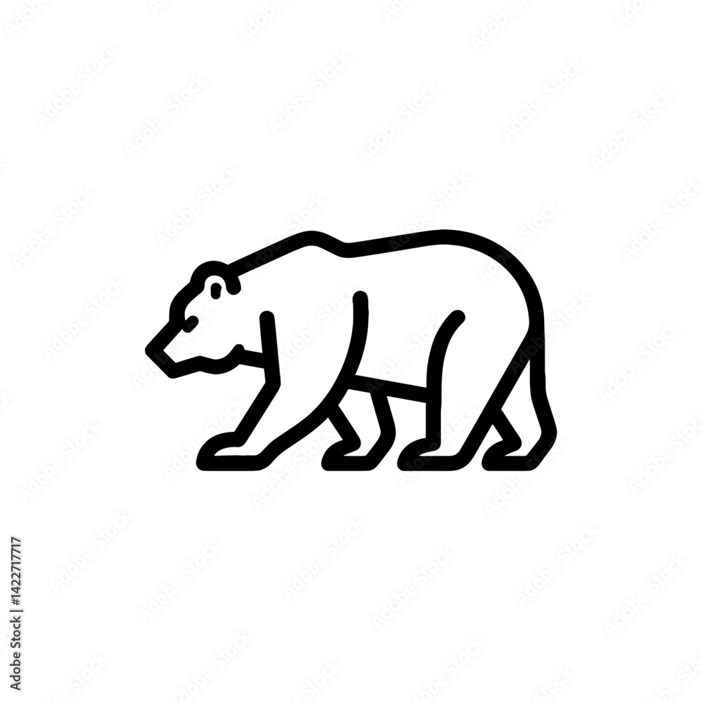Fototapeta premium Minimalist Bear Icon in Line Art Style on Transparent Background 