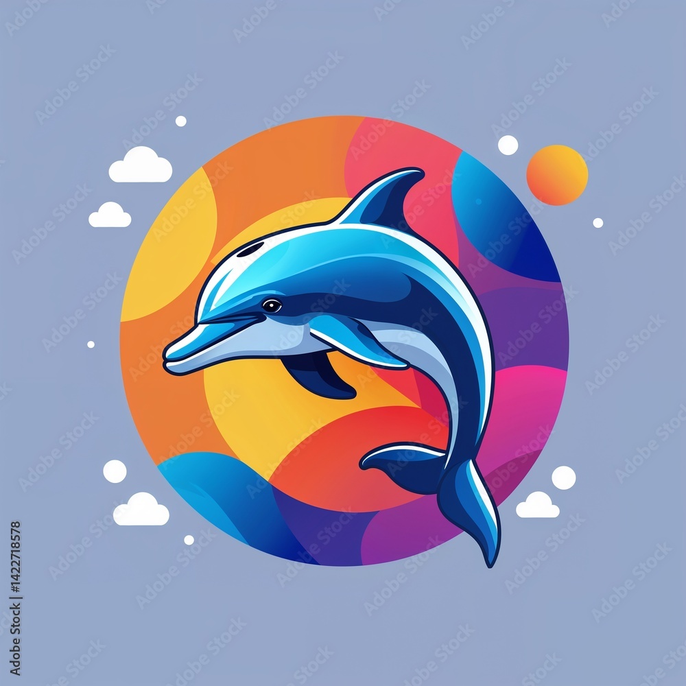 Obraz premium dolphin on plain colorful background illustration icon logo concept 