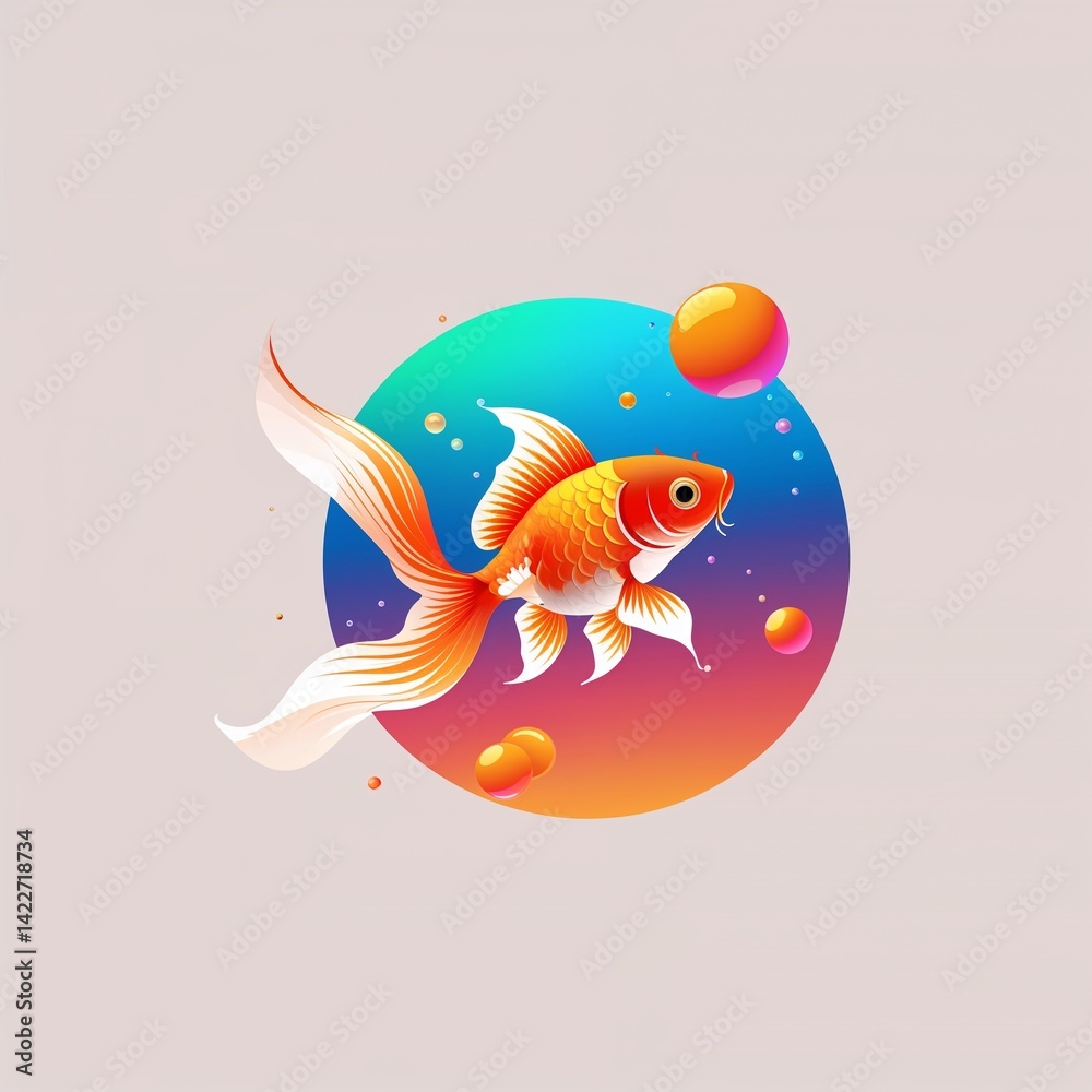 goldfish on plain colorful background illustration icon logo concept goldfish on plain colorful background illustration icon logo concept