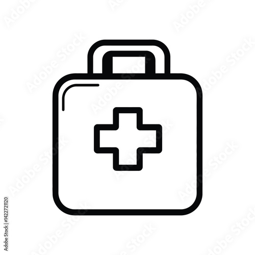 Simple Outline of First Aid Kit Box with Medical Cross on Transparent Background