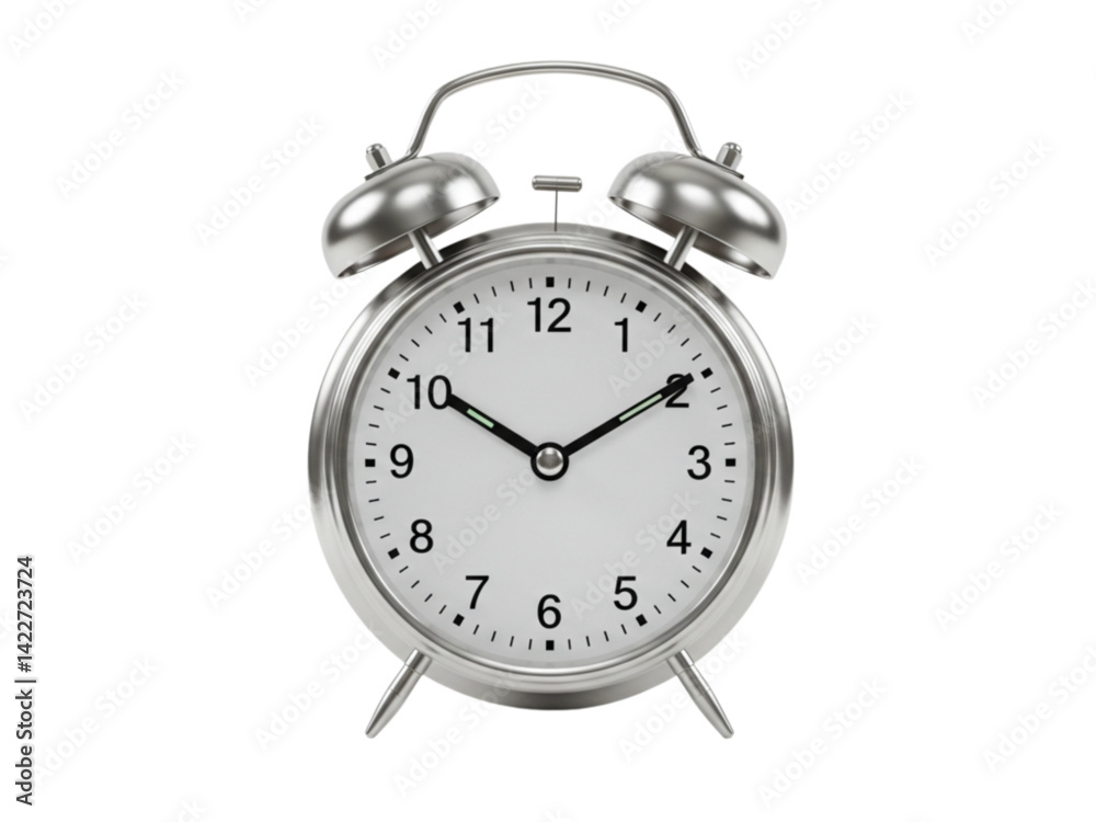 Silver twin bell alarm clock png on transparent background Silver twin bell alarm clock png on transparent background
