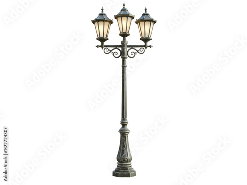 Outdoor triple head lamp post png on transparent background
