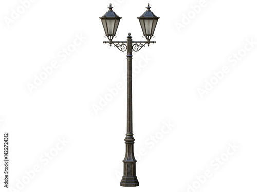 Outdoor dual head lamp post png on transparent background