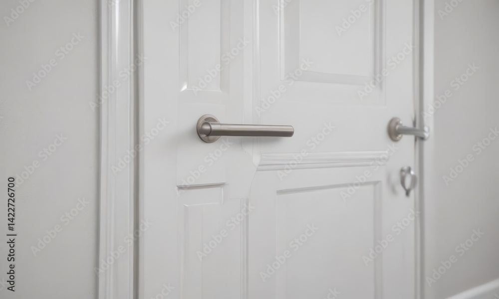 Obraz premium Close-up of pristine white interior door; subtle handle detail , panel, stylish, close-up