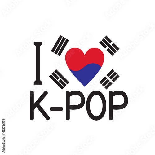 Obraz na płótnie Lettering I love k-pop with south korea flag on a white background