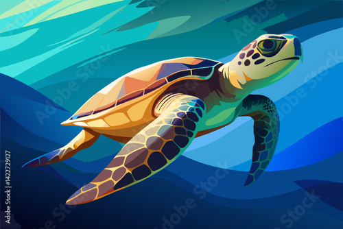 Ocean Turtle: A sea turtle gracefully glides through the vibrant blue ocean, embodying the serene beauty and mystery of the marine world. generative AI