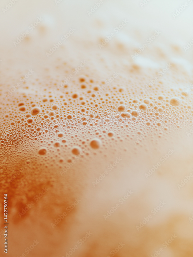 Close-up of beer froth – fine bubbles and foam surface texture macro