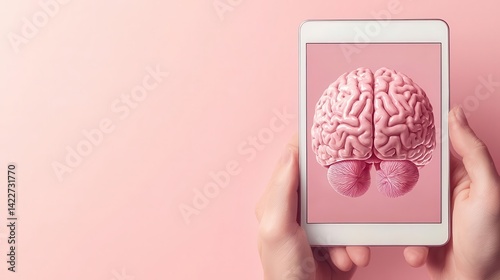 Neurologist using touchscreen to zoom into detailed brain region on scan