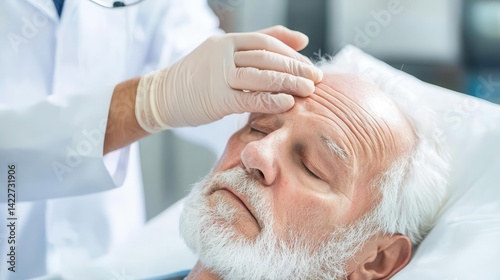 Patient undergoing cognitive test, neurologist observing for stroke effects