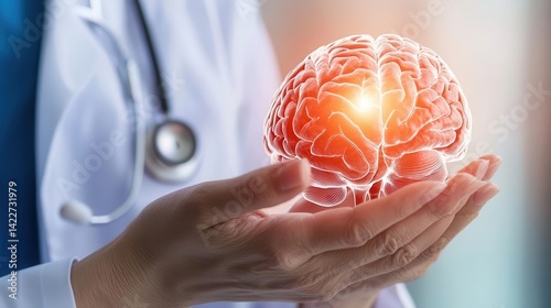 Stroke patient holding neurologist s hand during recovery consultation