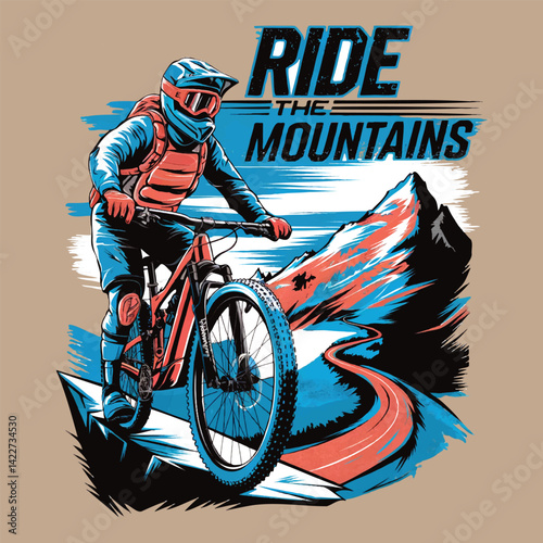 Mountain Biker Riding Along Scenic Trail with Stunning Landscape