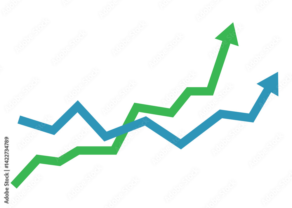 Two Arrows Graph Crisscross Rising Up Symbolizing Competition, Business Profit and Growth Two Arrows Graph Crisscross Rising Up Symbolizing Competition, Business Profit and Growth