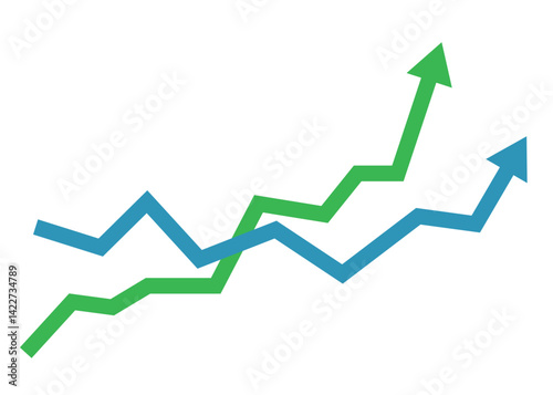 Two Arrows Graph Crisscross Rising Up Symbolizing Competition, Business Profit and Growth