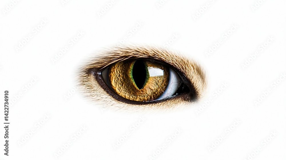 A close-up of a cat's eye, featuring golden hues and intricate details, set against a plain white background. A close-up of a cat's eye, featuring golden hues and intricate details, set against a plain white background.