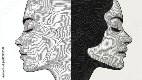 Obraz na płótnie Woman head vector lineart illustration. One Line style drawing w salonie